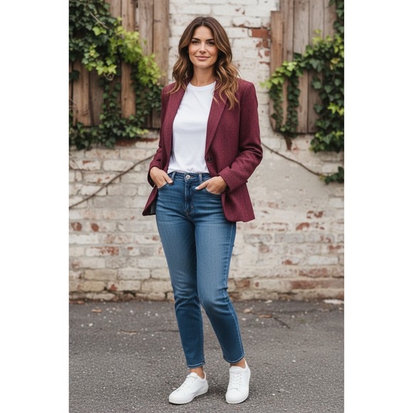 J Crew Womens Moon Herringbone Blazer Burgundy Wool Blend British Cloth Large - Picture 2 of 13